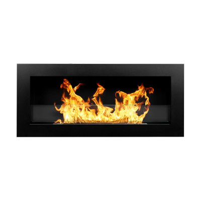 Camino a bioetanolo da parete o incasso Livorno 90x12x40 con vetro Nero 